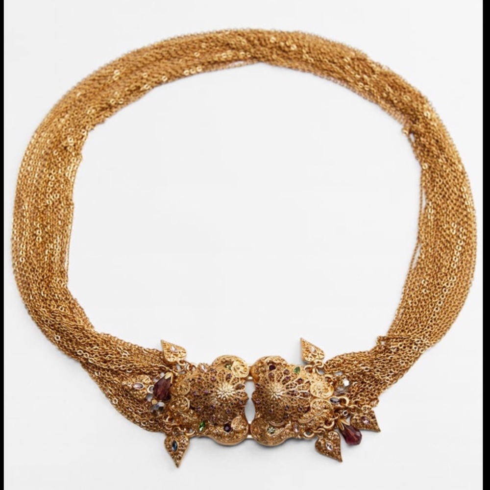 Zara heart stones gold metal chains belt